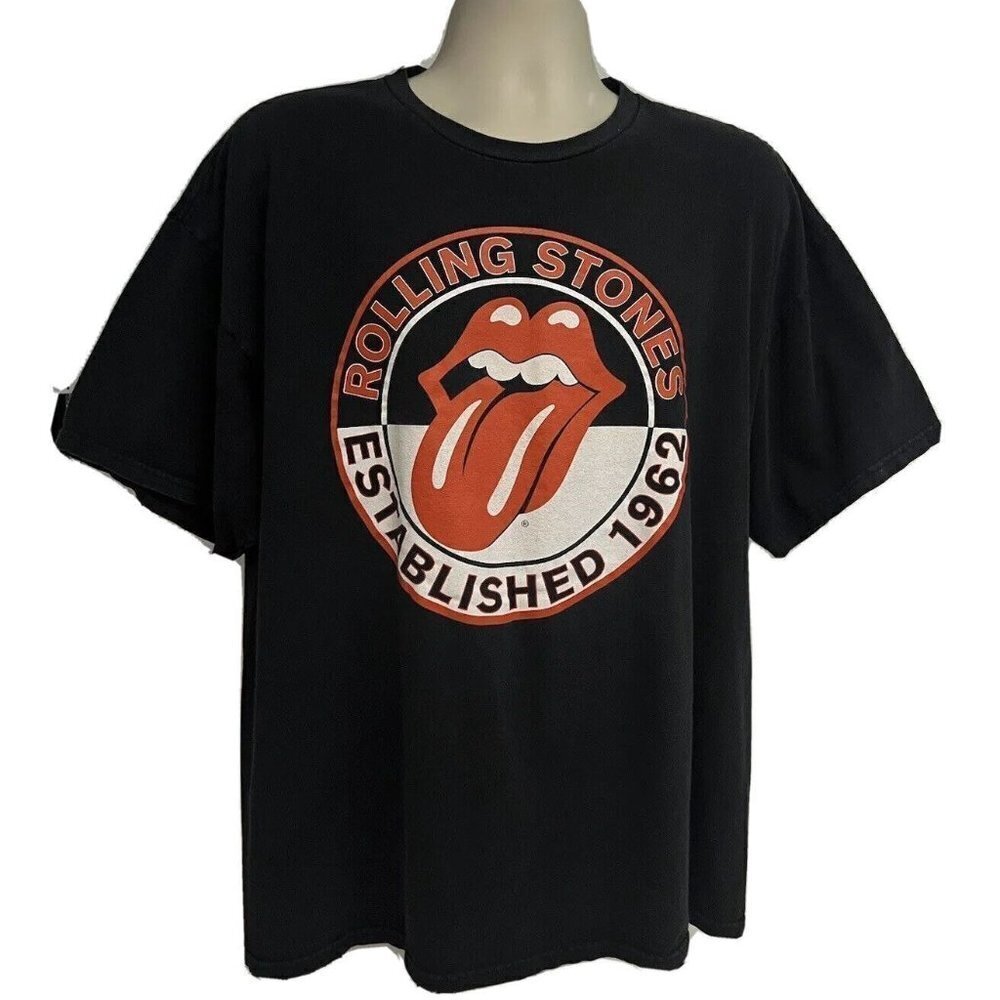 Rolling Stones Mens Black Graphic T-Shirt 2XL Stretch Music Logo Rock N Roll